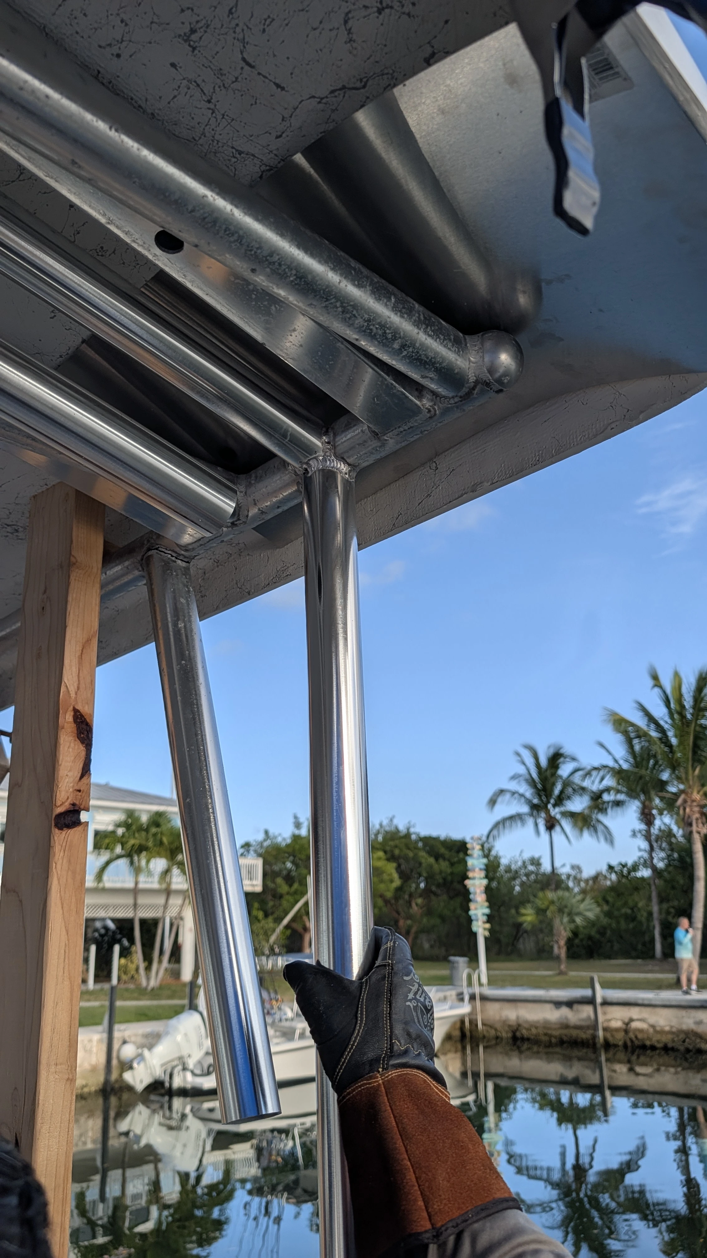custom marine aluminum truss chord welded to upright for catamaran repair