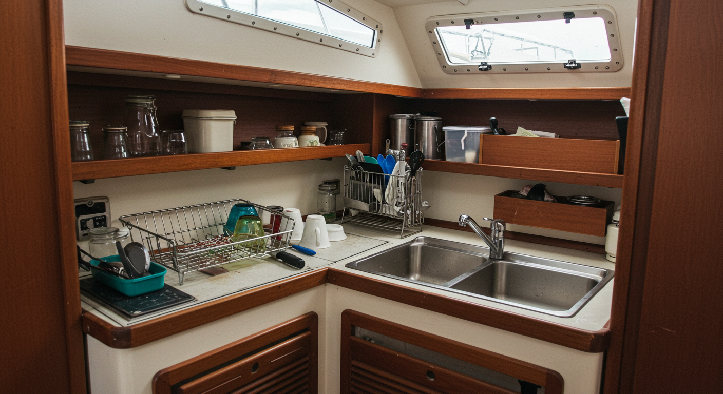 A clean marine galley sink area
